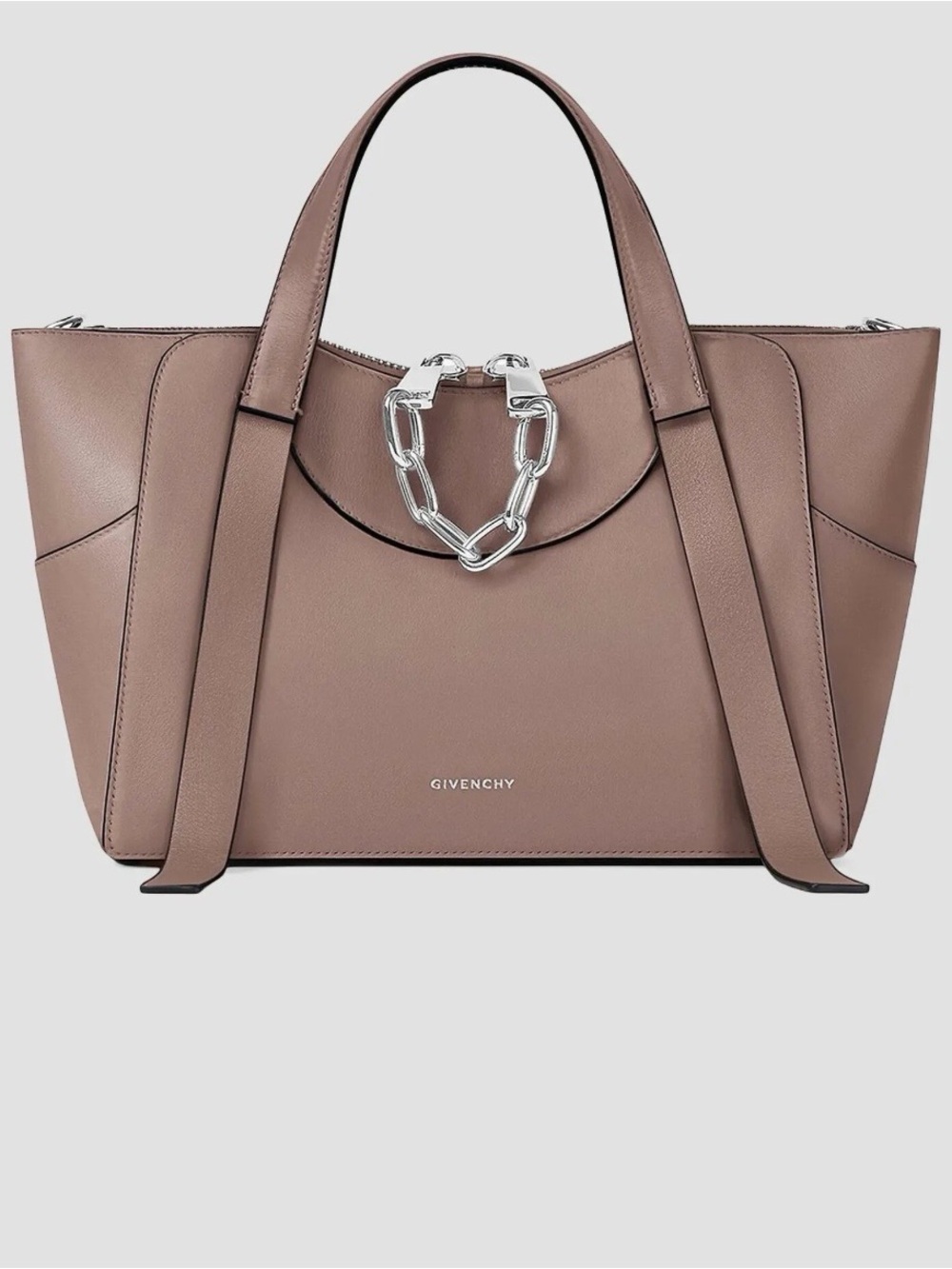 Givenchy Leather Tote in Dusty Taupe with Silver Chain Accent